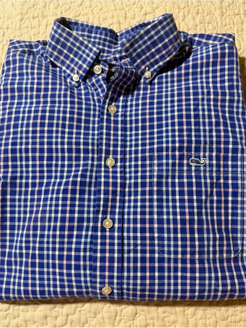 Vineyard Vines Tucker Button-Down Sport Shirt Signature Blue White Pink Medium